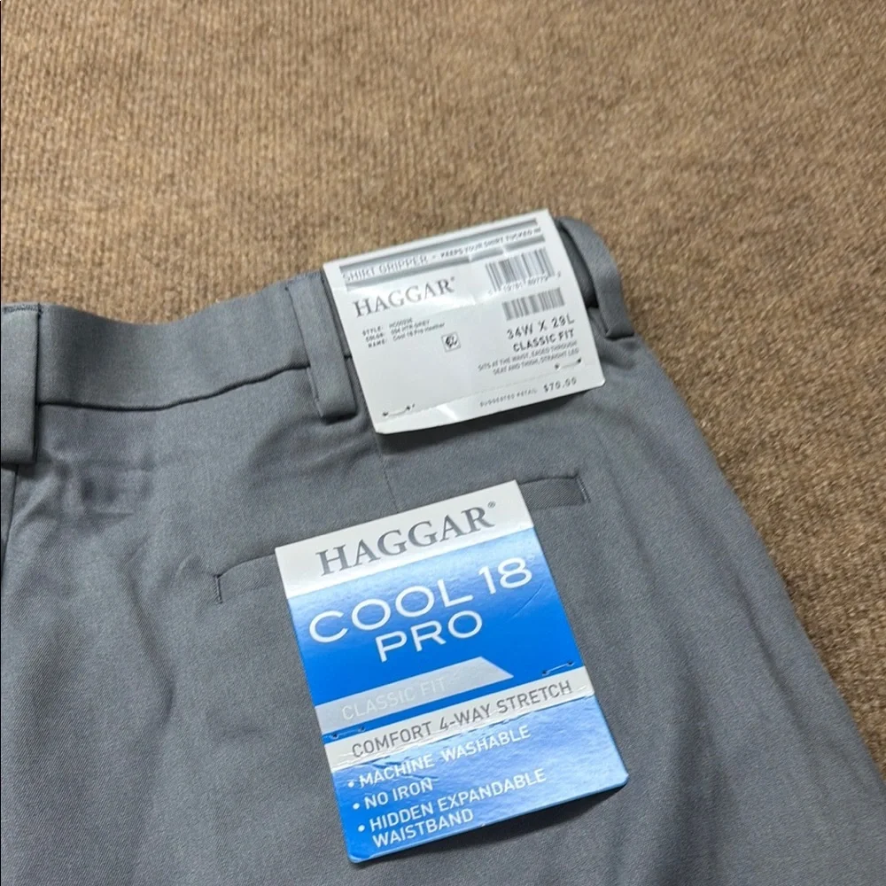 Haggar Men’s Cool 18 Pro Classic Fit 34x29 Light Grey Dress Pants NWT - Picture 10 of 11